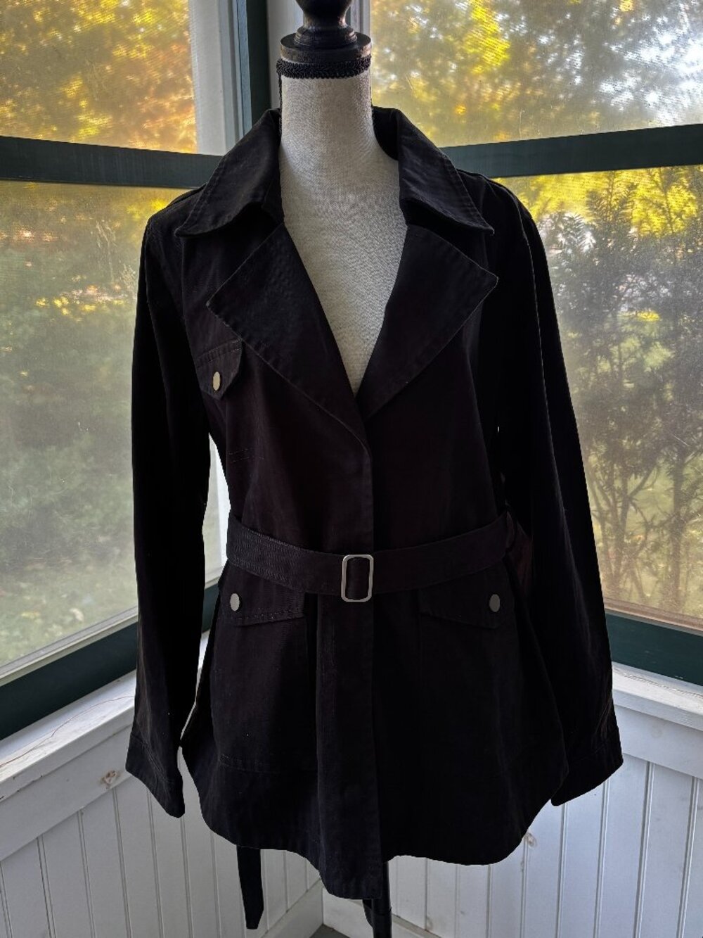 Greylin FiveSeventyFive Black Belted Trench Jacket Large NWT